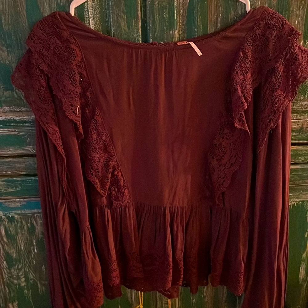 Free People burgundy/wine colored lace tunic top